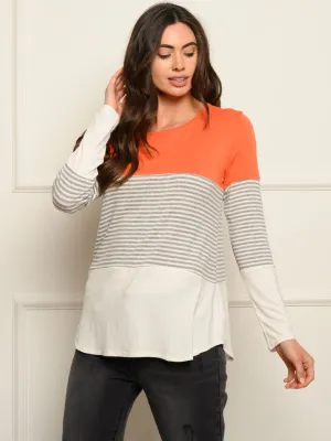 WOMEN'S LONG SLEEVE COLOR BLOCK TUNIC TOP