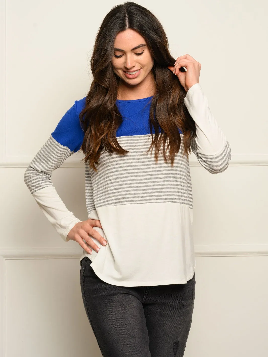 WOMEN'S LONG SLEEVE COLOR BLOCK TUNIC TOP