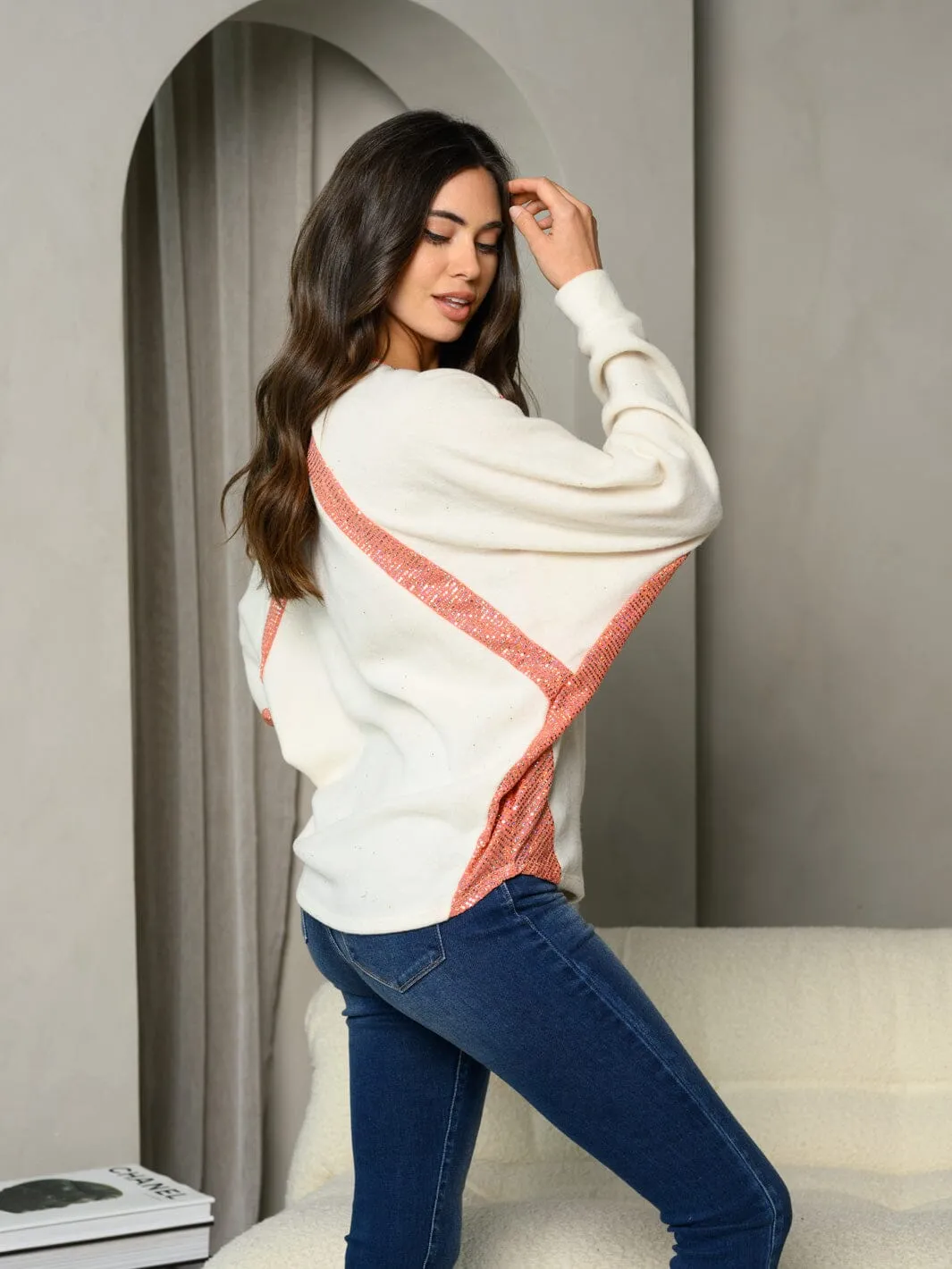 WOMEN'S LONG SLEEVE COLORBLOCK SHIMMER TUNIC TOP