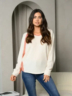 WOMEN'S LONG SLEEVE COLORBLOCK SHIMMER TUNIC TOP