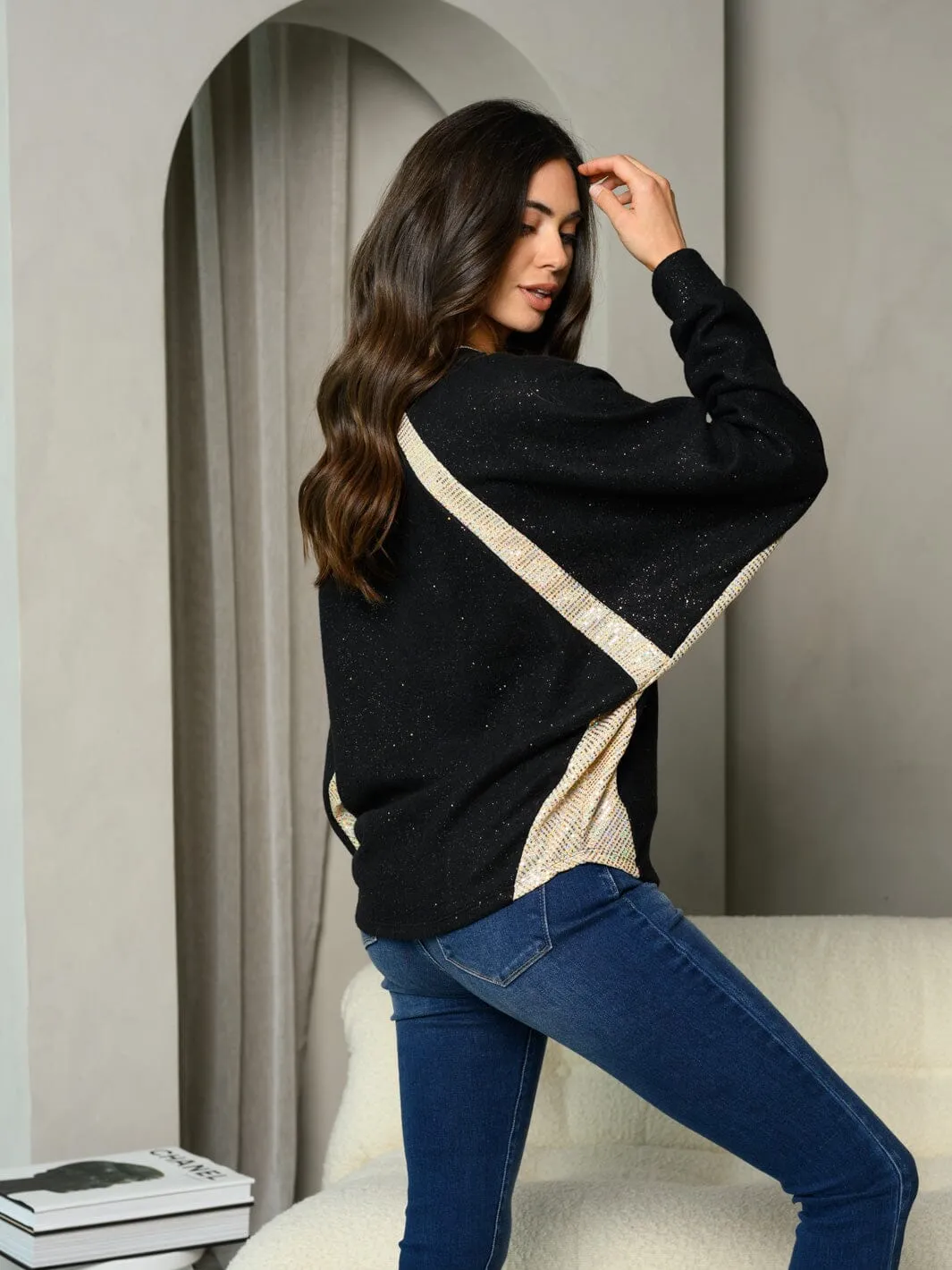 WOMEN'S LONG SLEEVE COLORBLOCK SHIMMER TUNIC TOP
