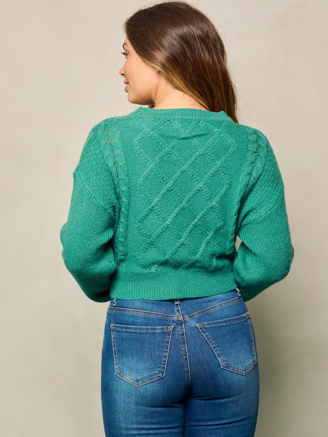 WOMEN'S LONG SLEEVE FRONT POCKET DETAILED CROP TOP