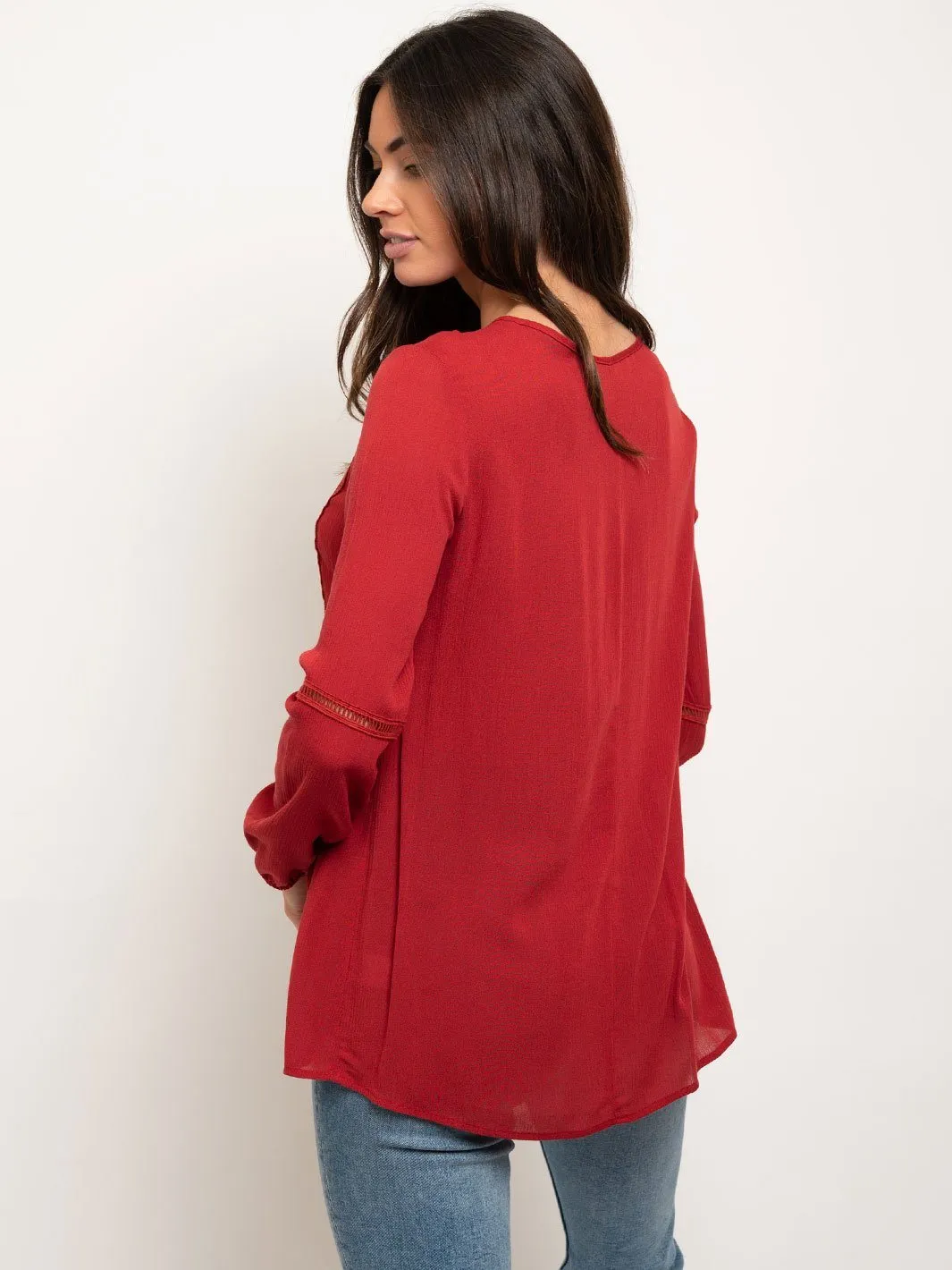 WOMEN'S LONG SLEEVE FRONT TIE DETAIL TOP