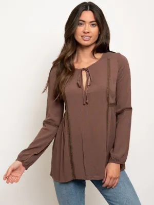 WOMEN'S LONG SLEEVE FRONT TIE DETAIL TOP