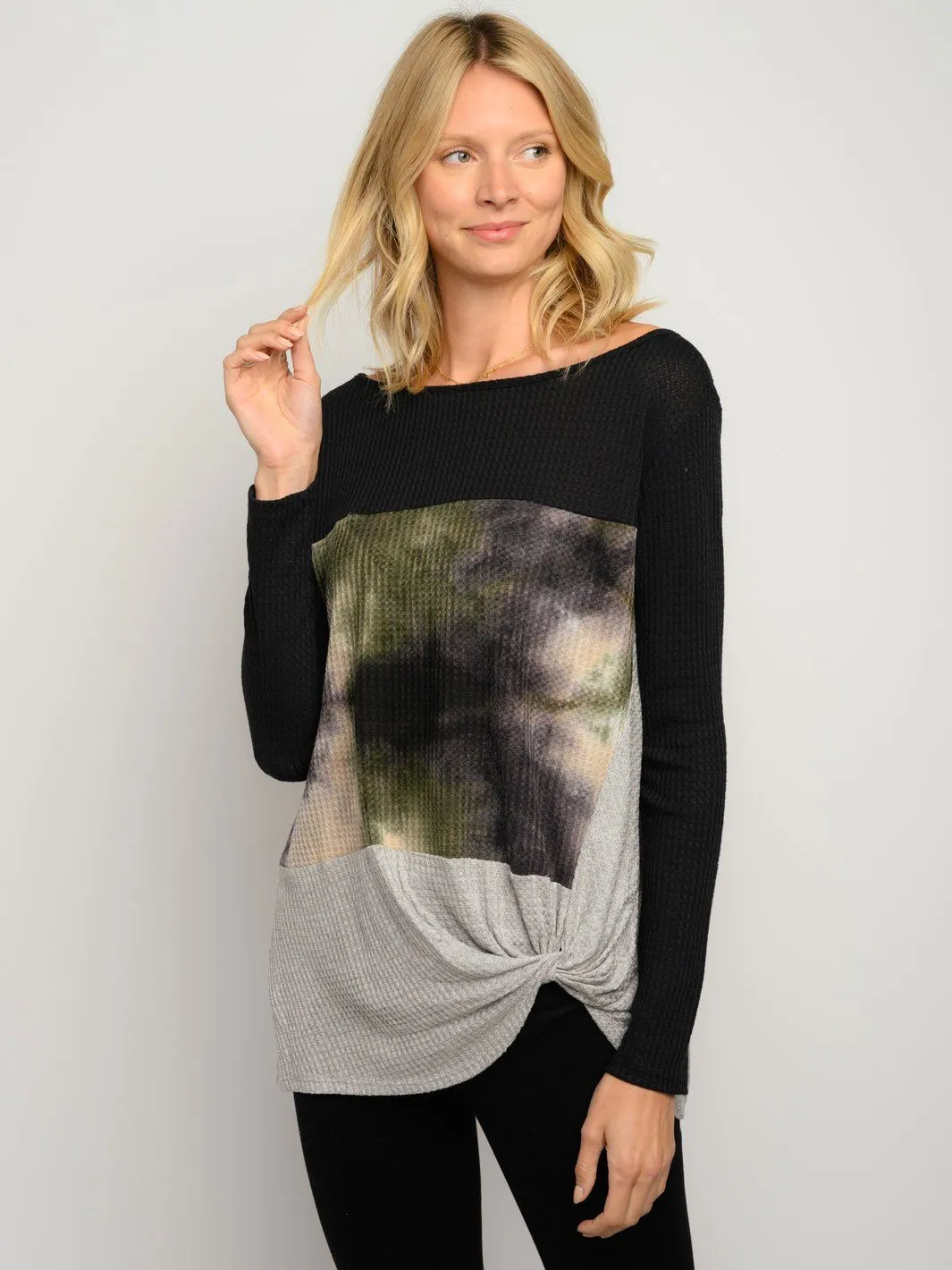 WOMEN'S LONG SLEEVE FRONT TIE TOP