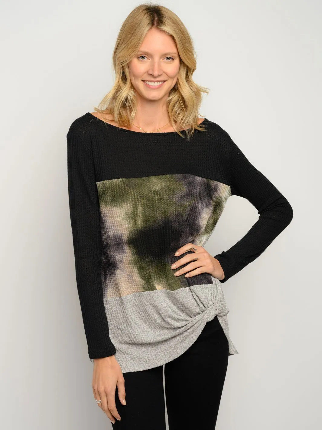 WOMEN'S LONG SLEEVE FRONT TIE TOP