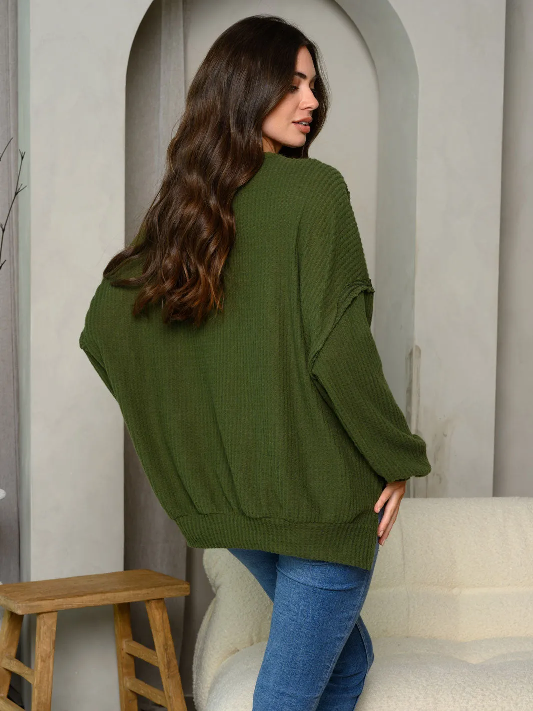 WOMEN'S LONG SLEEVE KNIT V-NECK TUNIC TOP