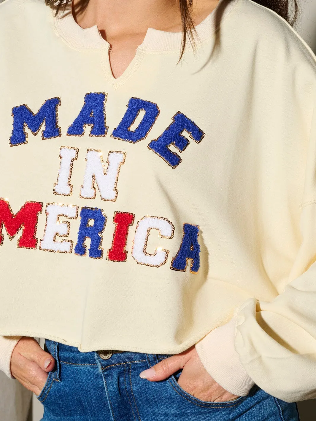 WOMEN'S LONG SLEEVE MADE IN AMERICA PATRIOTIC BLOUSE TOP