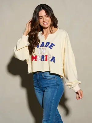 WOMEN'S LONG SLEEVE MADE IN AMERICA PATRIOTIC BLOUSE TOP