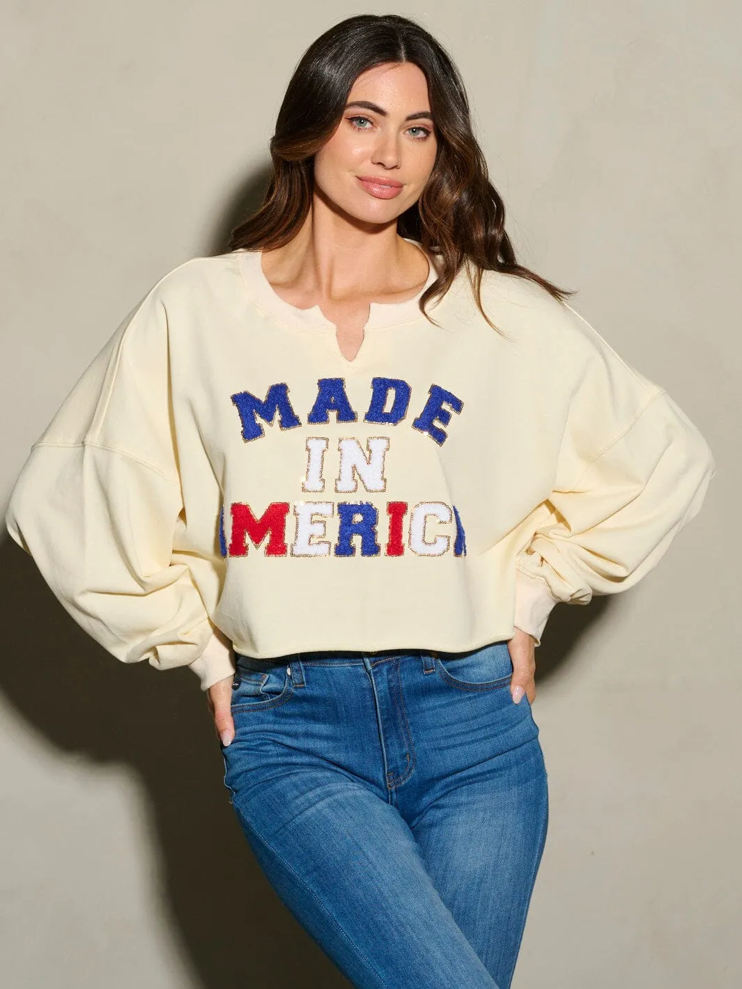WOMEN'S LONG SLEEVE MADE IN AMERICA PATRIOTIC BLOUSE TOP