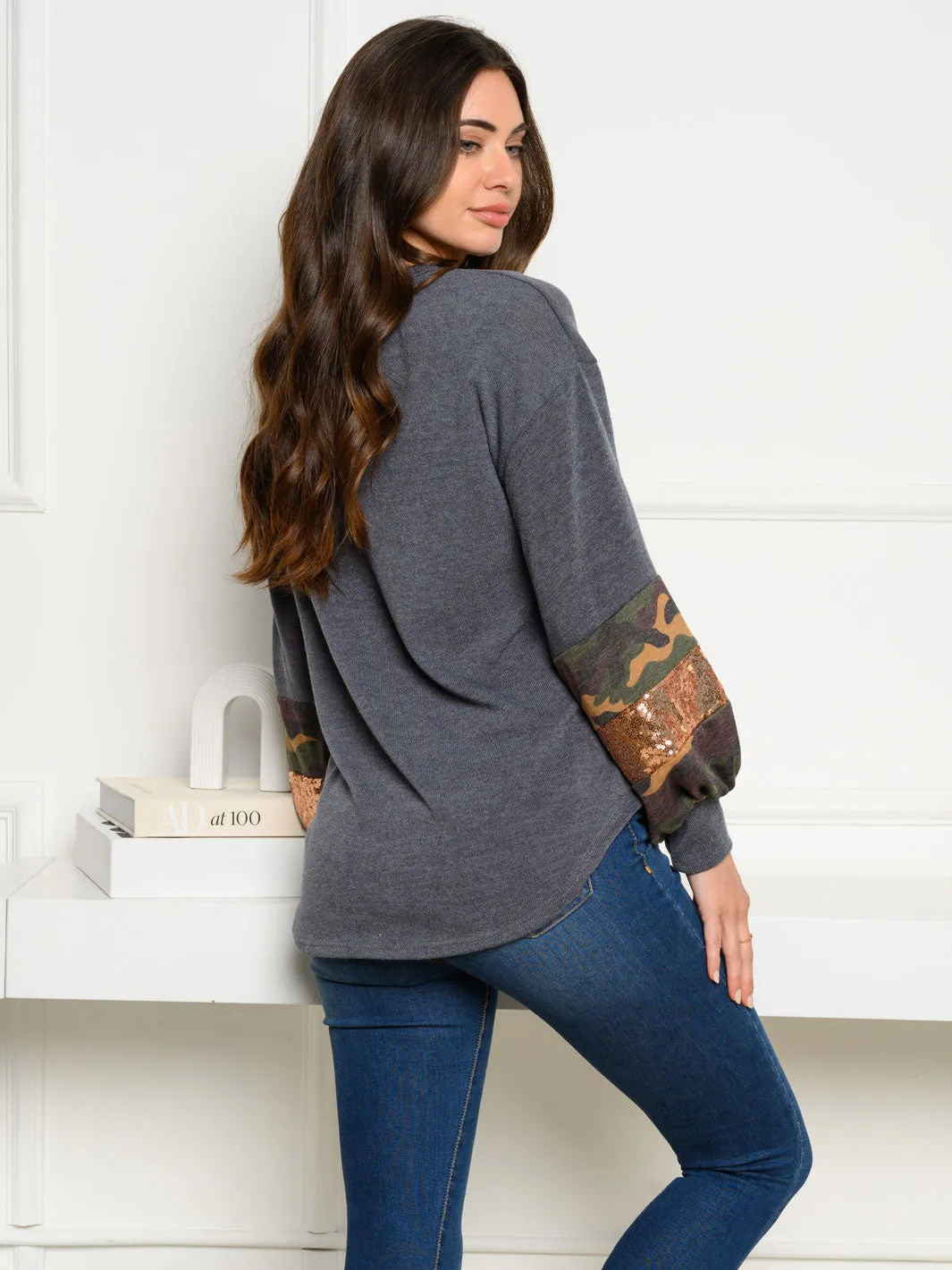 WOMEN'S LONG SLEEVE MULTI PRINT DETAILED TOP
