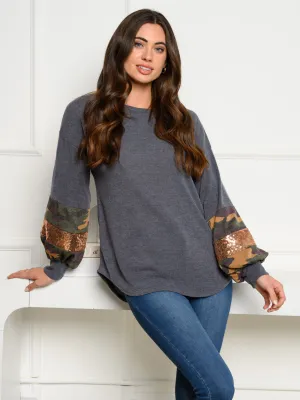 WOMEN'S LONG SLEEVE MULTI PRINT DETAILED TOP
