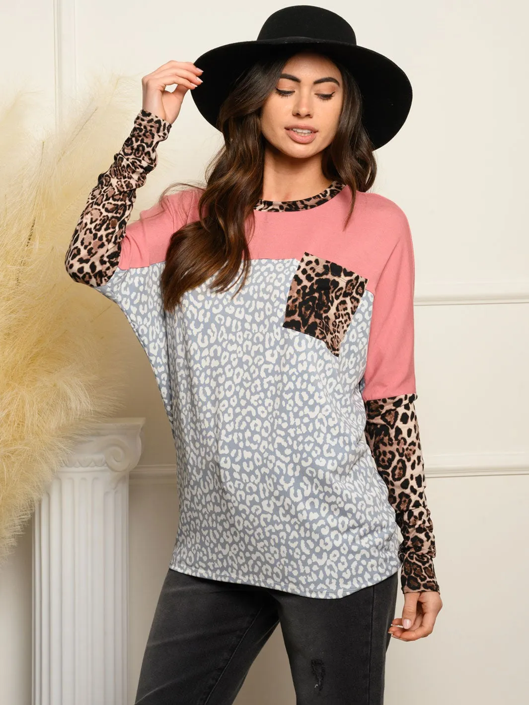 WOMEN'S LONG SLEEVE MULTI PRINT TUNIC TOP