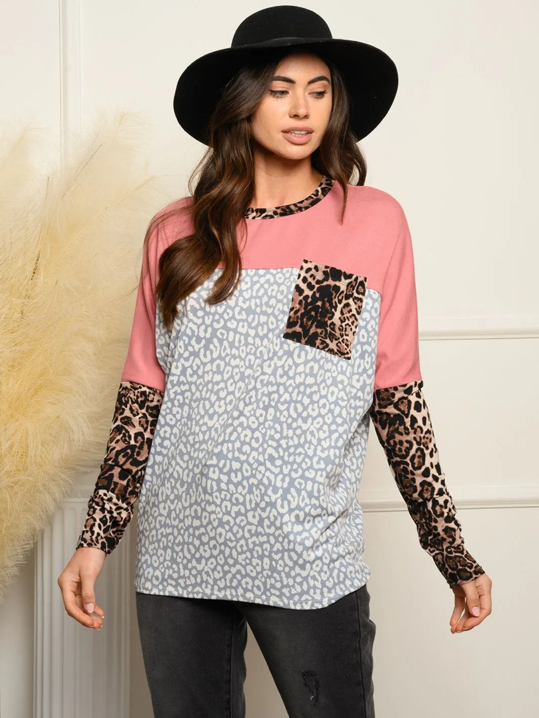WOMEN'S LONG SLEEVE MULTI PRINT TUNIC TOP