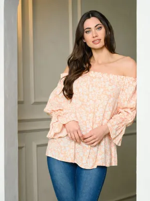 WOMEN'S LONG SLEEVE OFF SHOULDER FLORAL TUNIC TOP