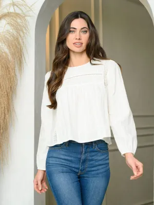 WOMEN'S LONG SLEEVE PINTUCK DETAILED TUNIC TOP