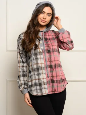 WOMEN'S LONG SLEEVE PLAID PRINT HOODIE TOP
