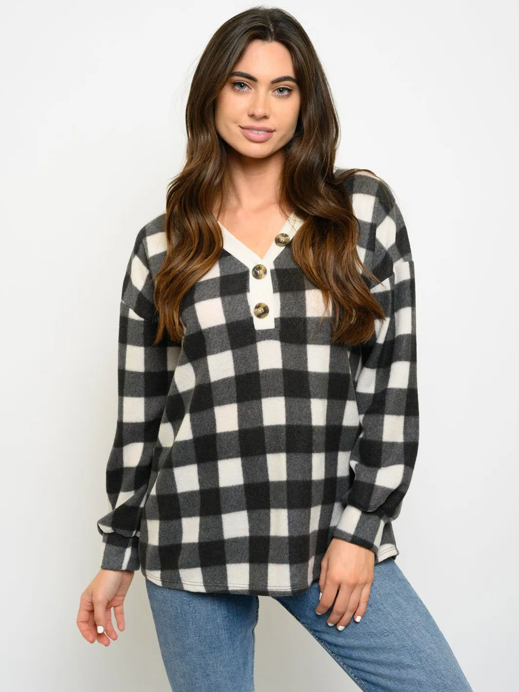 WOMEN'S LONG SLEEVE PLAID TOP