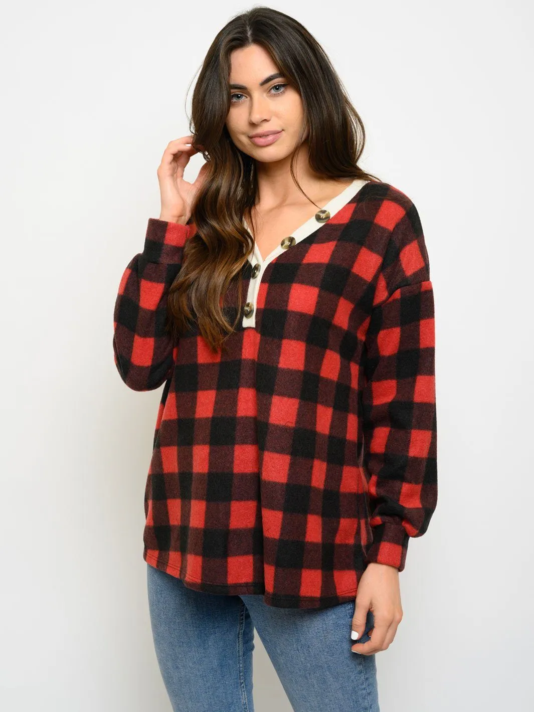 WOMEN'S LONG SLEEVE PLAID TOP