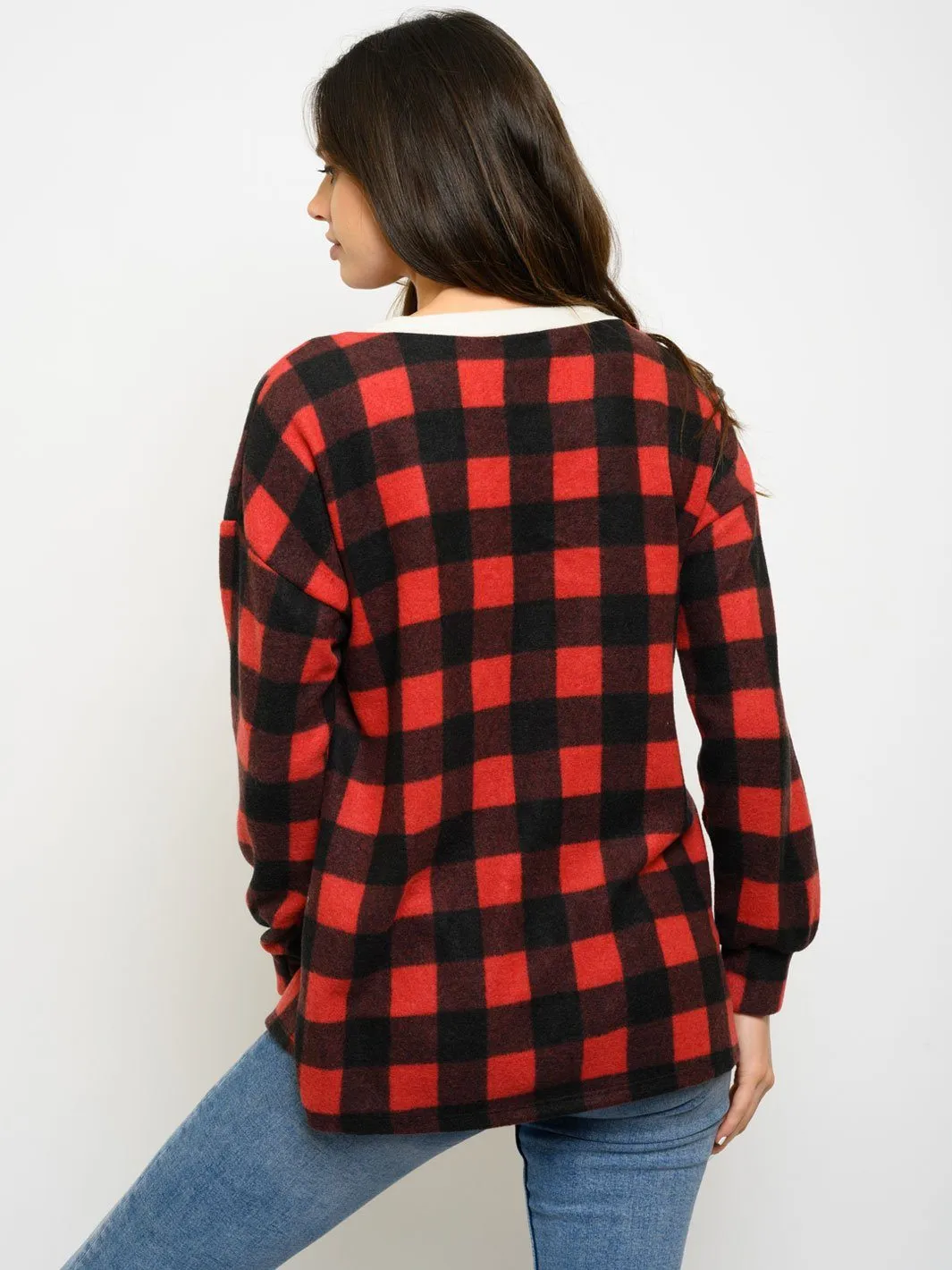 WOMEN'S LONG SLEEVE PLAID TOP