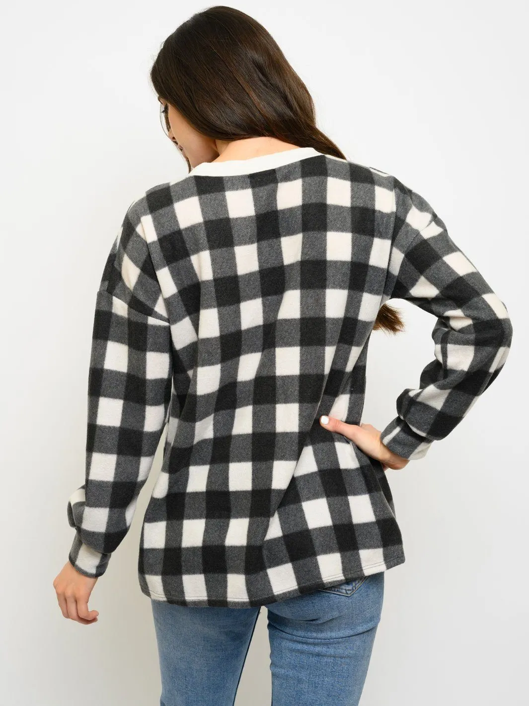 WOMEN'S LONG SLEEVE PLAID TOP