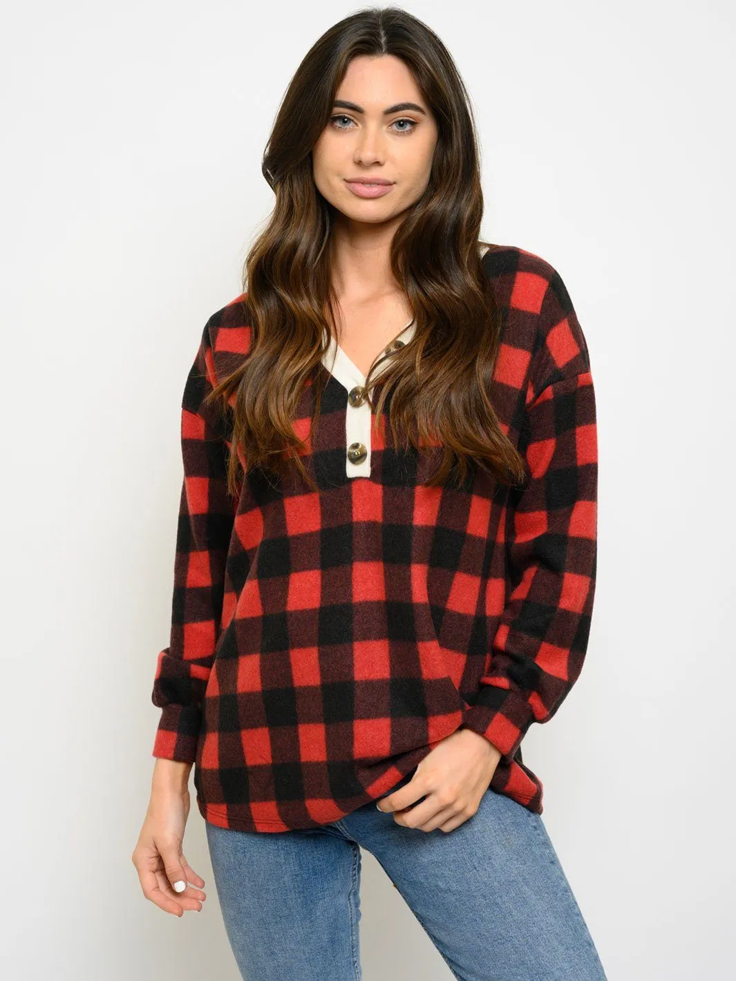 WOMEN'S LONG SLEEVE PLAID TOP