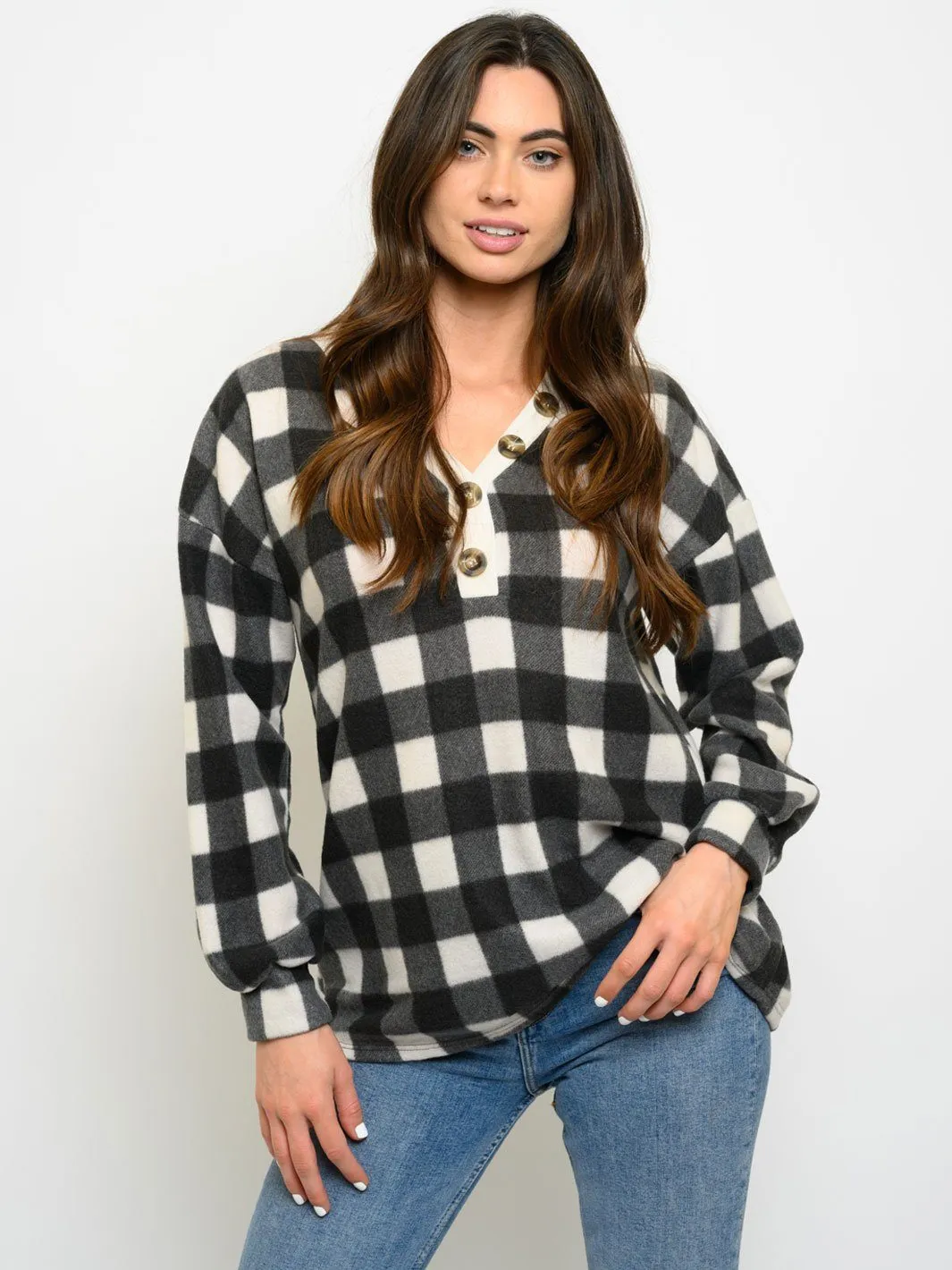 WOMEN'S LONG SLEEVE PLAID TOP