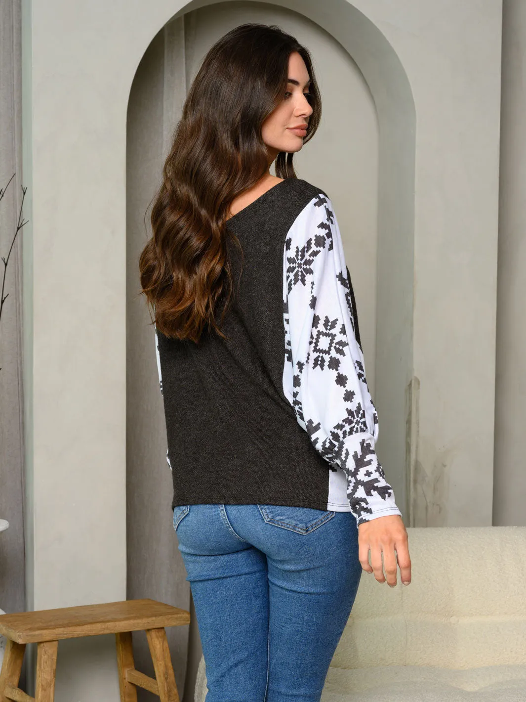WOMEN'S LONG SLEEVE PRINT TUNIC TOP