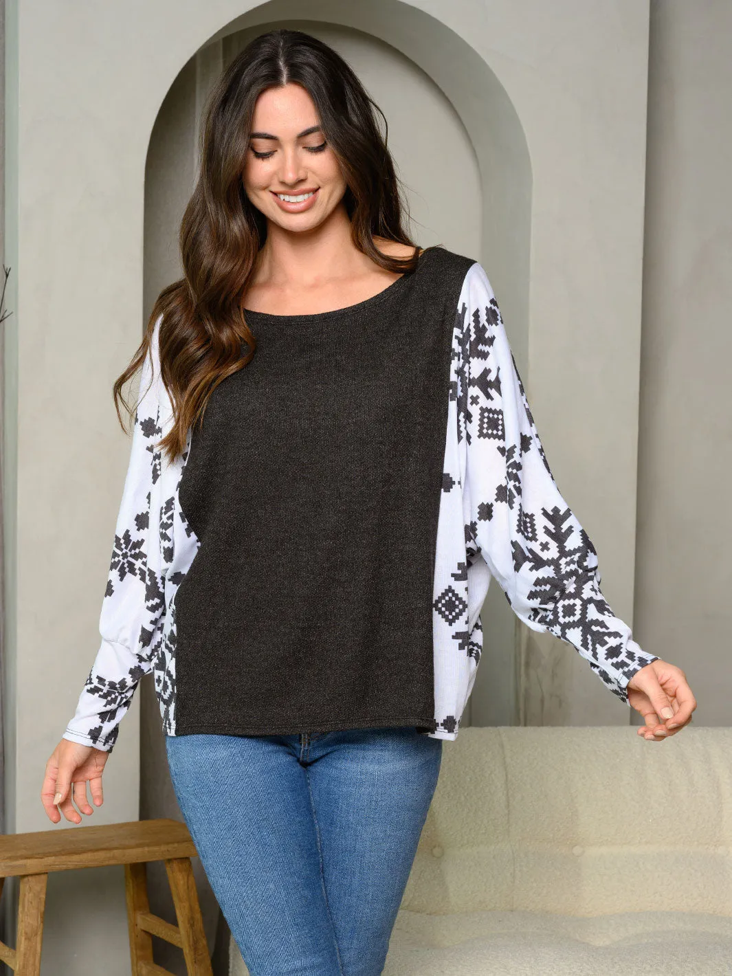 WOMEN'S LONG SLEEVE PRINT TUNIC TOP