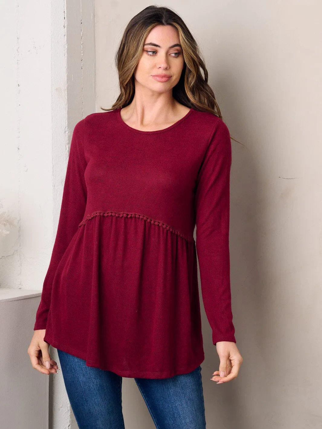WOMEN'S LONG SLEEVE SOLID KNIT TUNIC TOP
