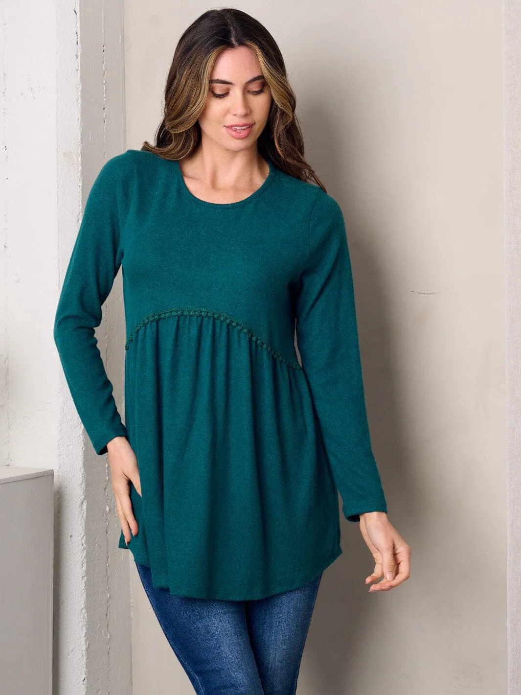 WOMEN'S LONG SLEEVE SOLID KNIT TUNIC TOP