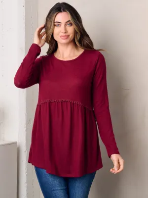 WOMEN'S LONG SLEEVE SOLID KNIT TUNIC TOP