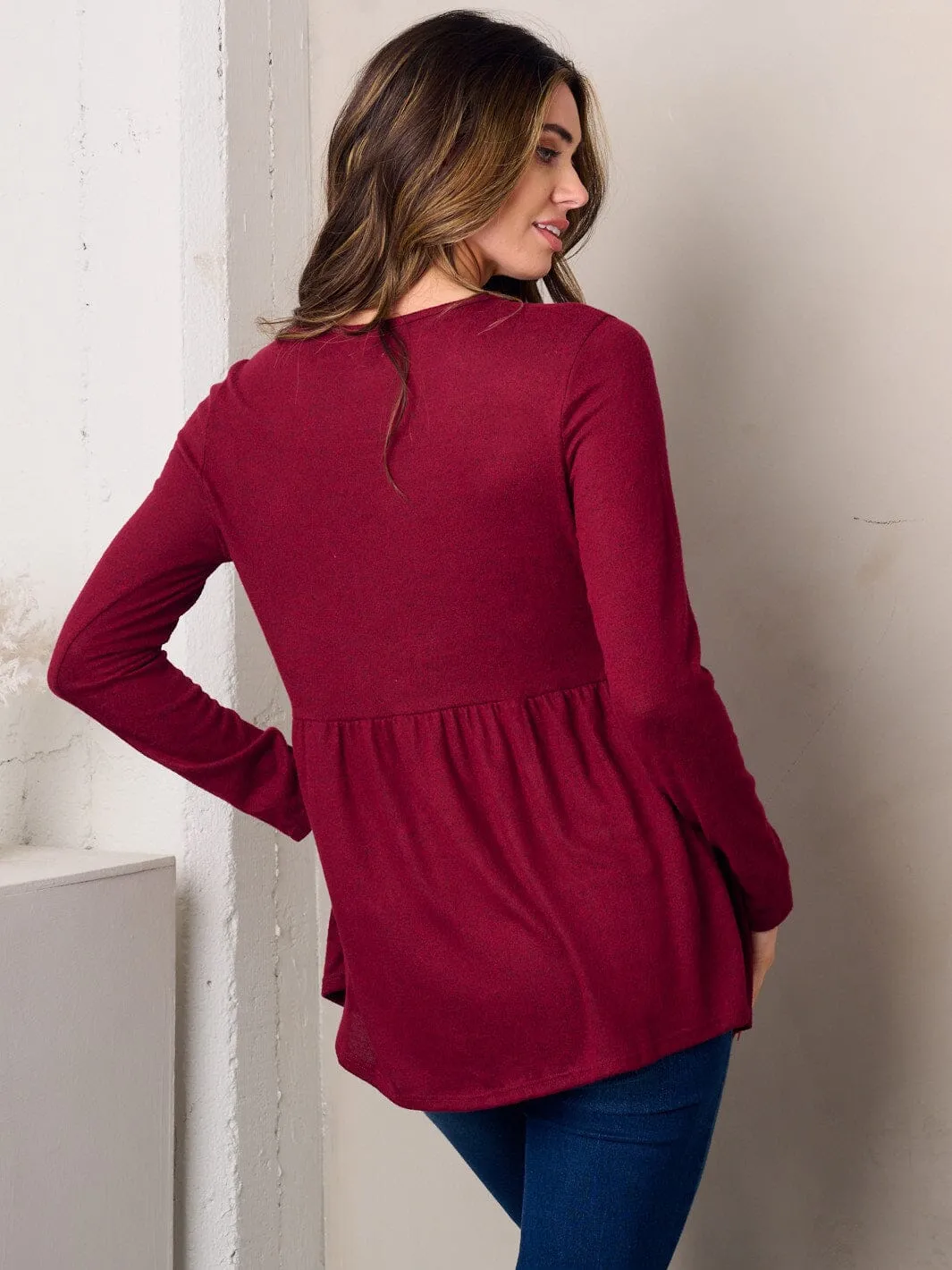 WOMEN'S LONG SLEEVE SOLID KNIT TUNIC TOP