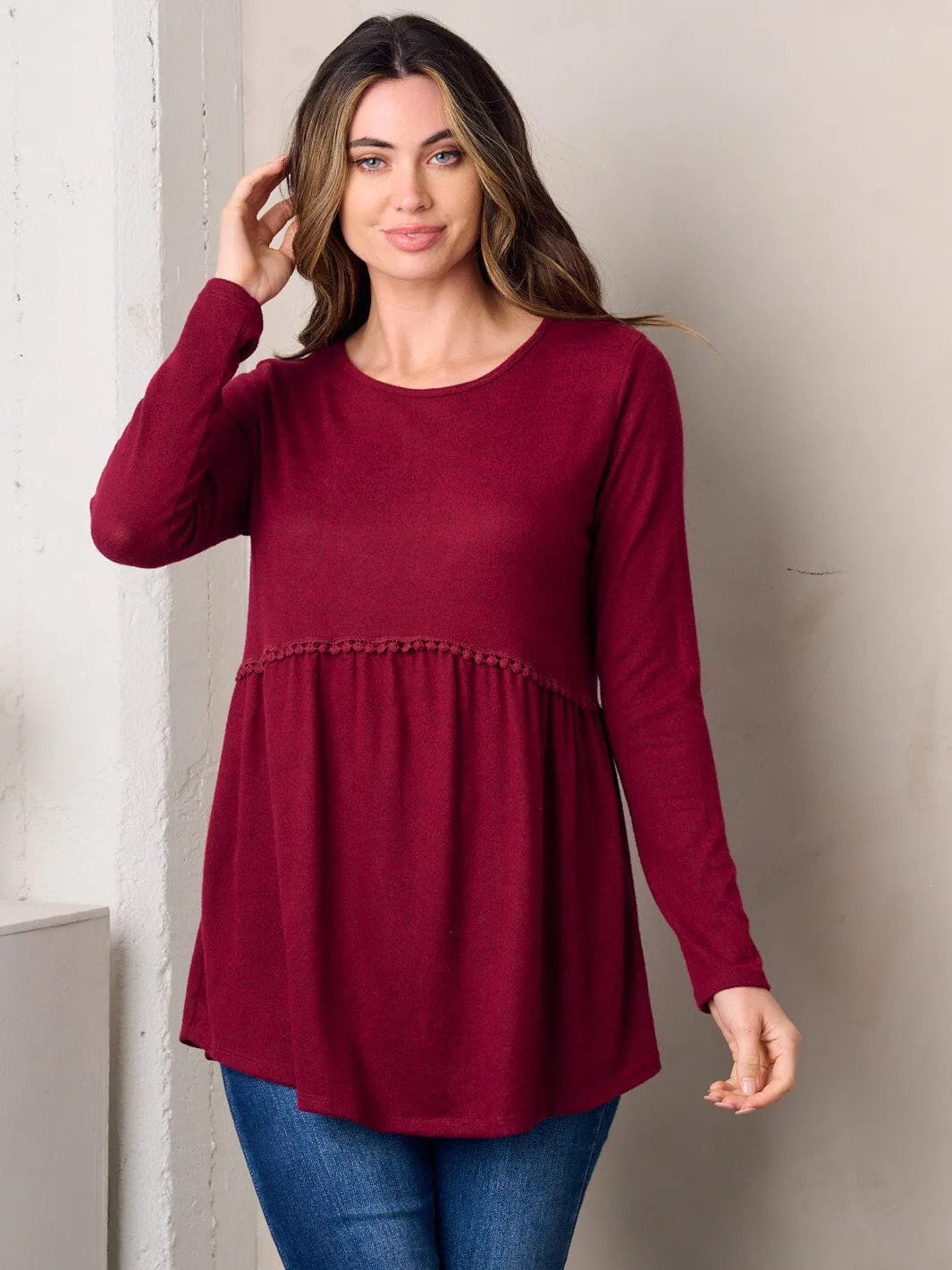 WOMEN'S LONG SLEEVE SOLID KNIT TUNIC TOP