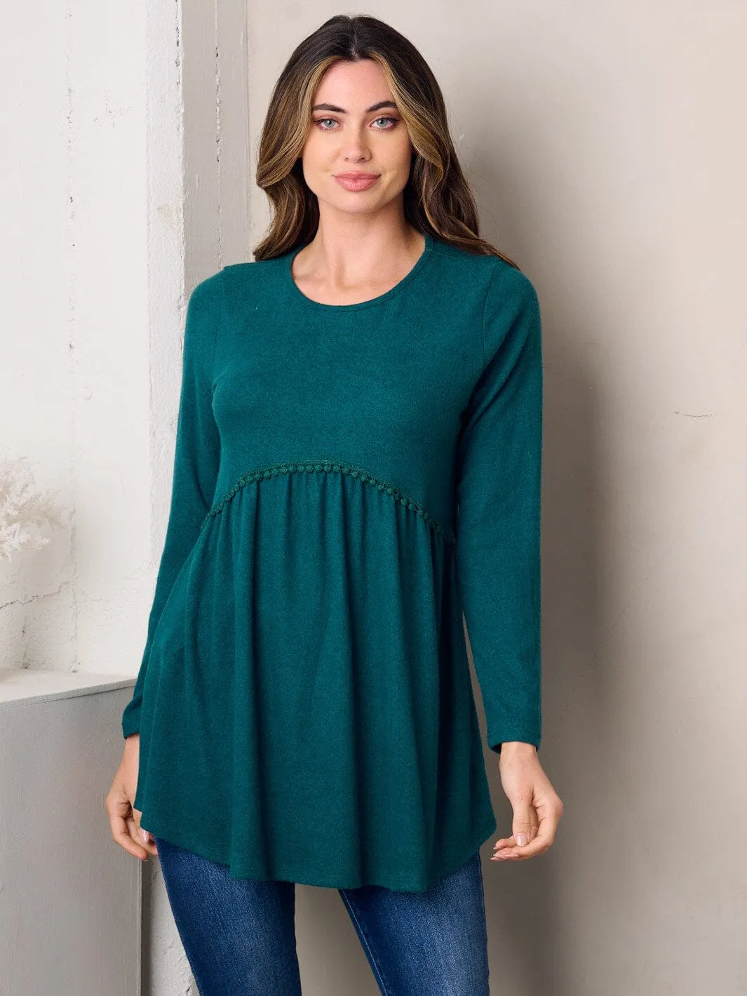 WOMEN'S LONG SLEEVE SOLID KNIT TUNIC TOP