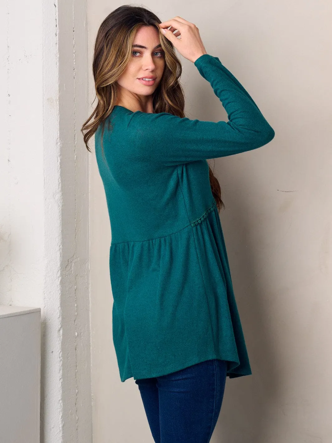 WOMEN'S LONG SLEEVE SOLID KNIT TUNIC TOP