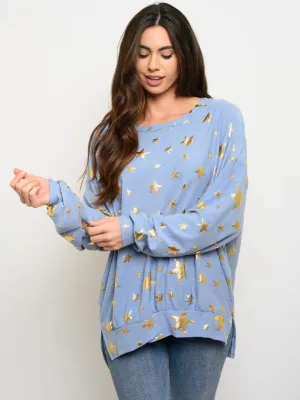 WOMEN'S LONG SLEEVE STAR PRINT TUNIC TOP