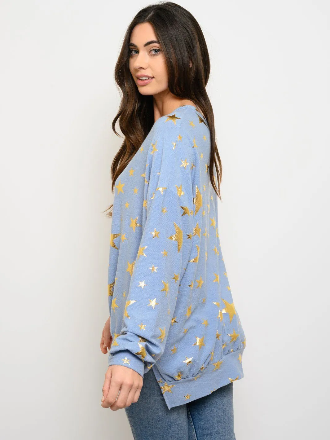 WOMEN'S LONG SLEEVE STAR PRINT TUNIC TOP