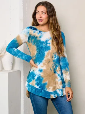 WOMEN'S LONG SLEEVE TIE DYE TUNIC TOP