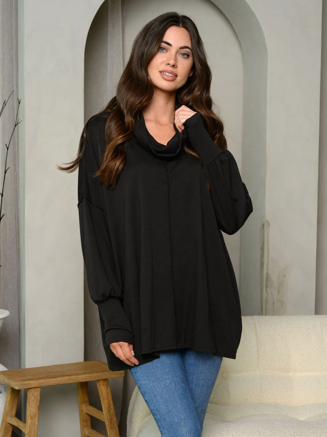 WOMEN'S LONG SLEEVE TURTLE NECK TUNIC TOP
