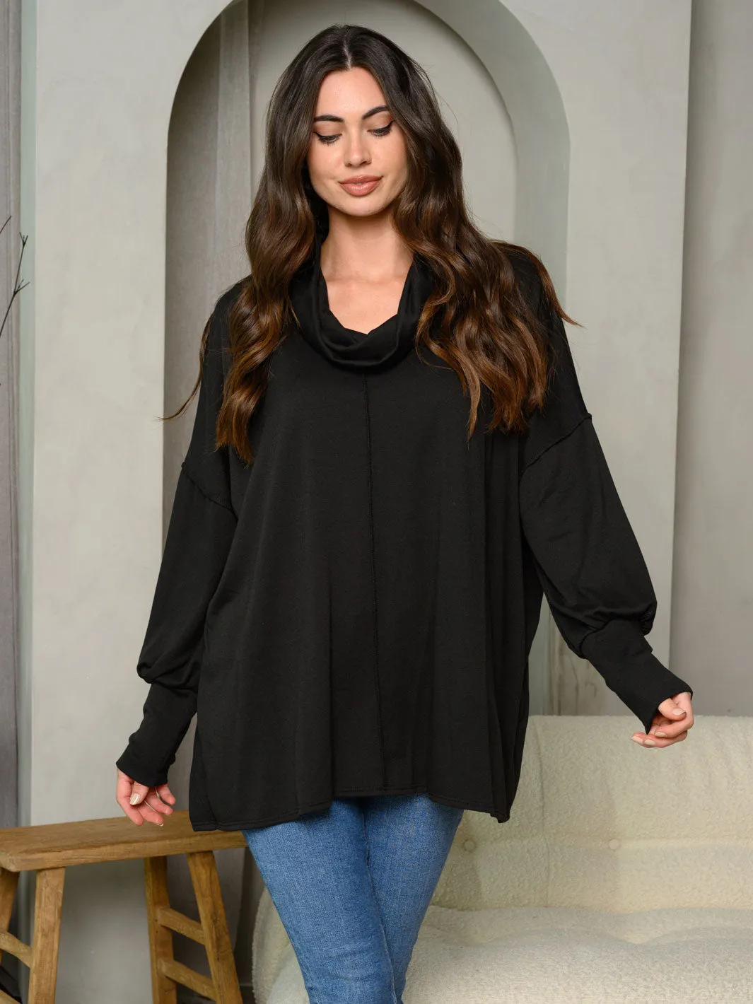 WOMEN'S LONG SLEEVE TURTLE NECK TUNIC TOP
