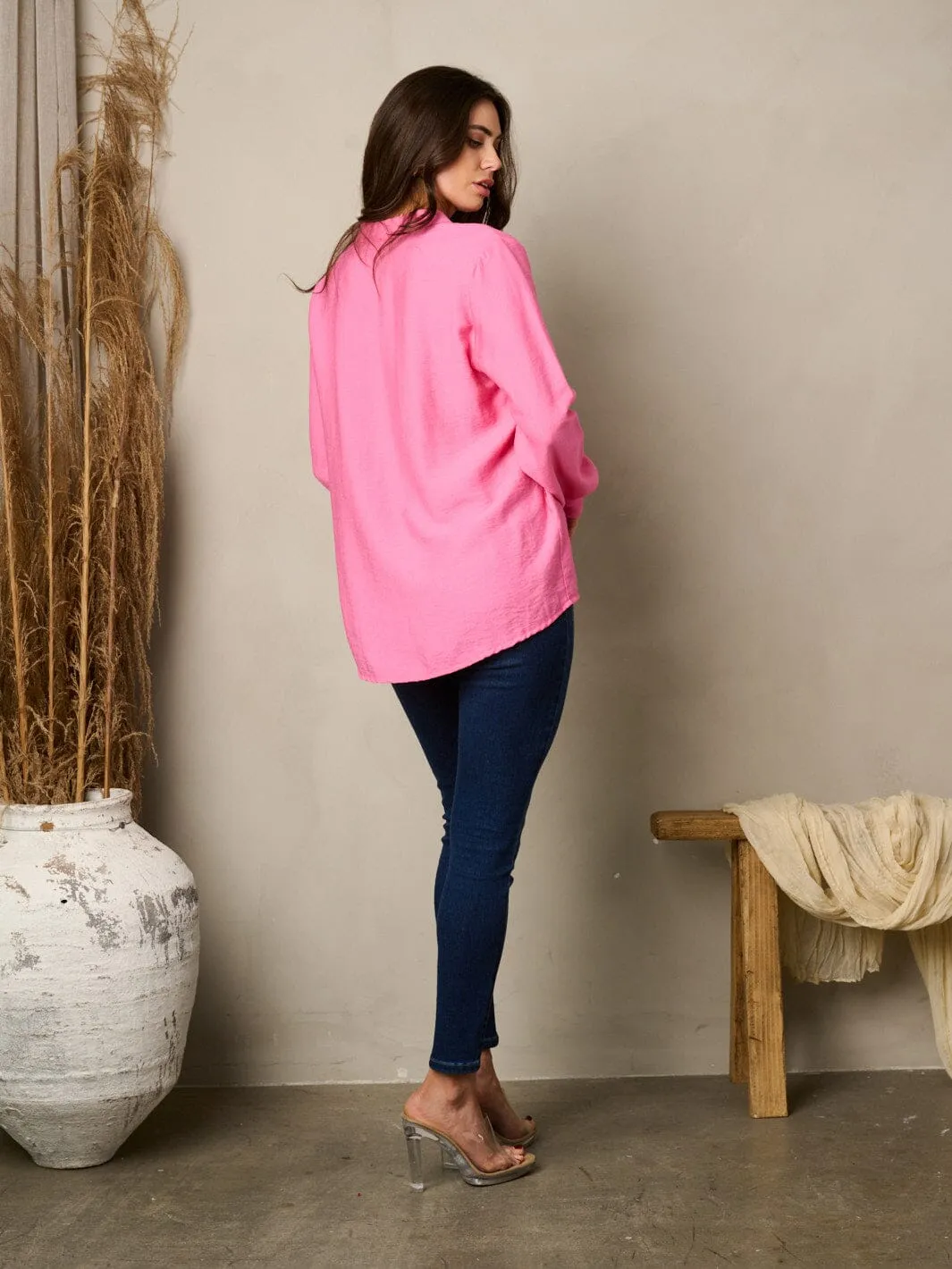 WOMEN'S LONG SLEEVE V-NECK LOOSE FIT TOP
