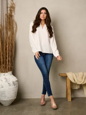 WOMEN'S LONG SLEEVE V-NECK LOOSE FIT TOP