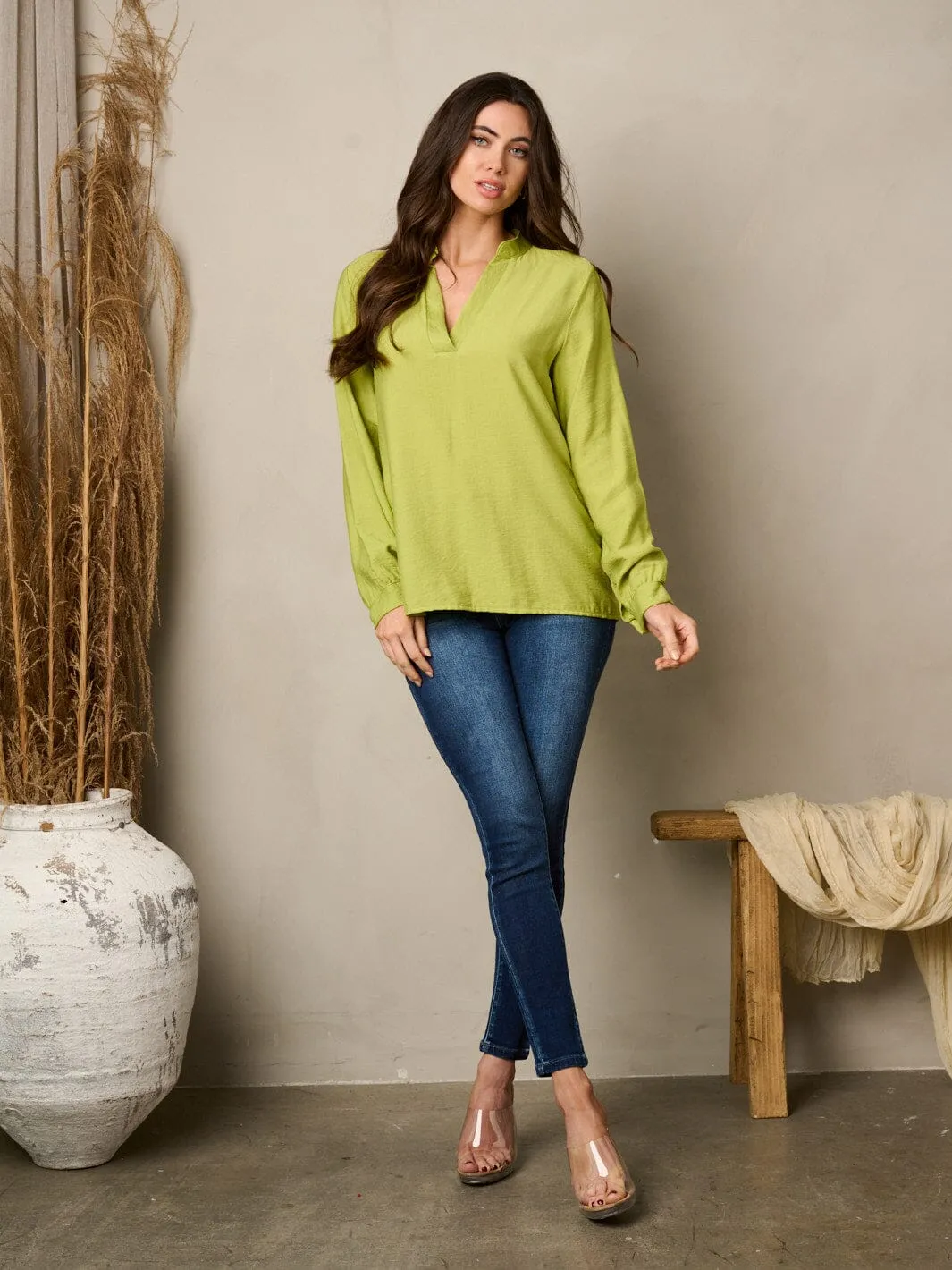 WOMEN'S LONG SLEEVE V-NECK LOOSE FIT TOP