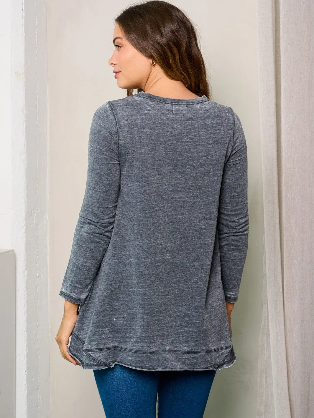 WOMEN'S LONG SLEEVE WASHED TUNIC TOP
