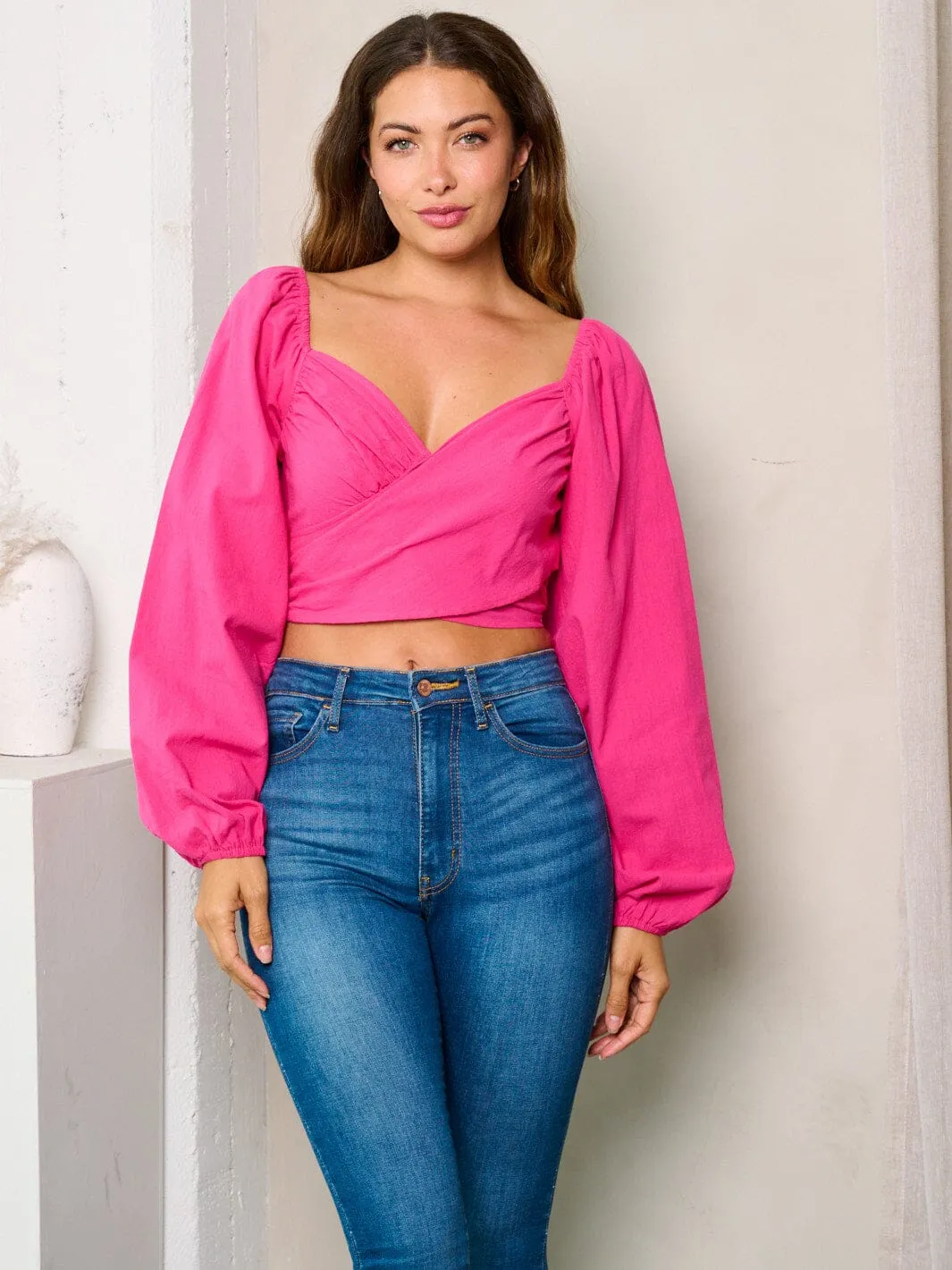 WOMEN'S LONG SLEEVES BACK TIE CROP TOP