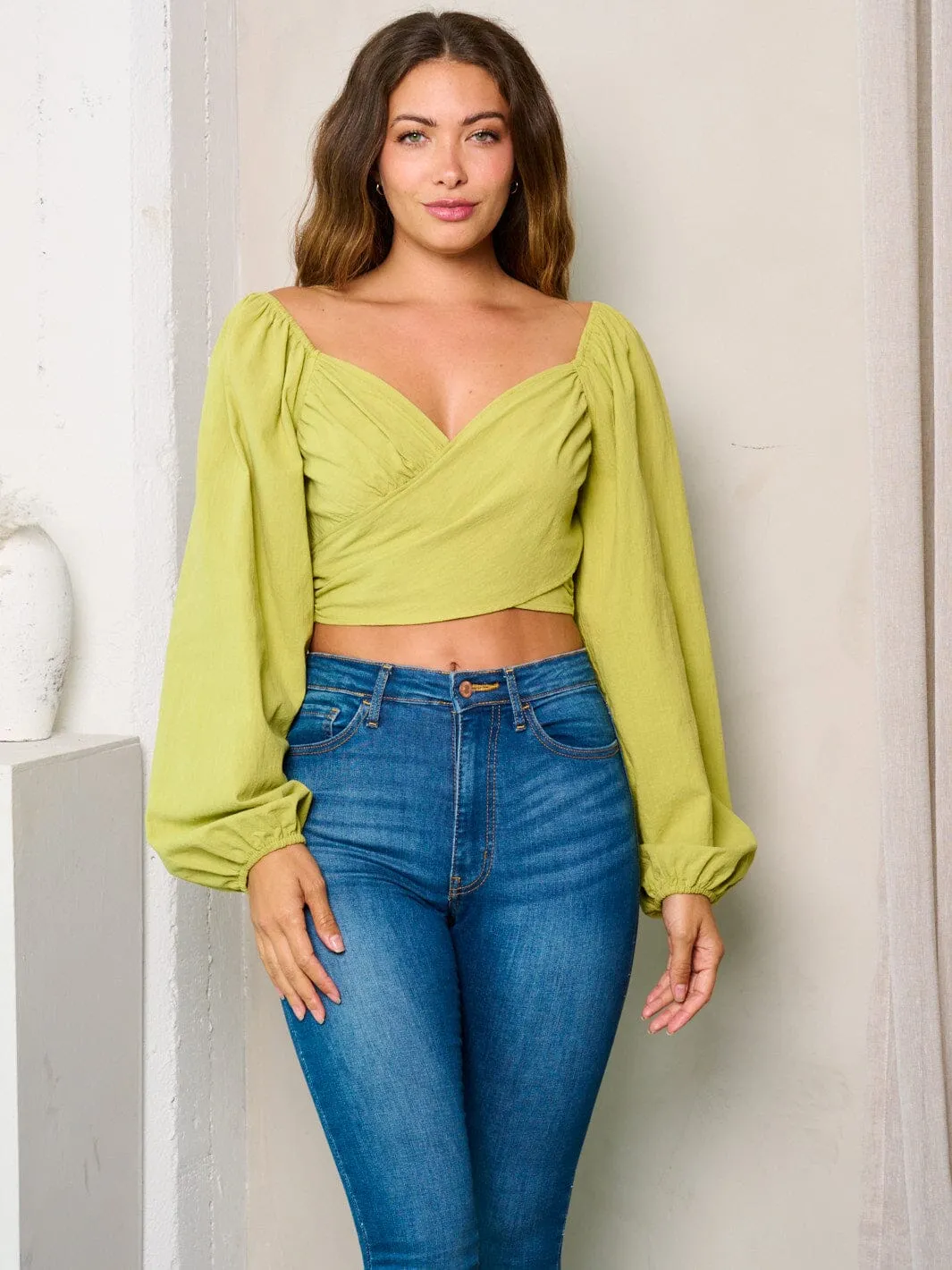 WOMEN'S LONG SLEEVES BACK TIE CROP TOP