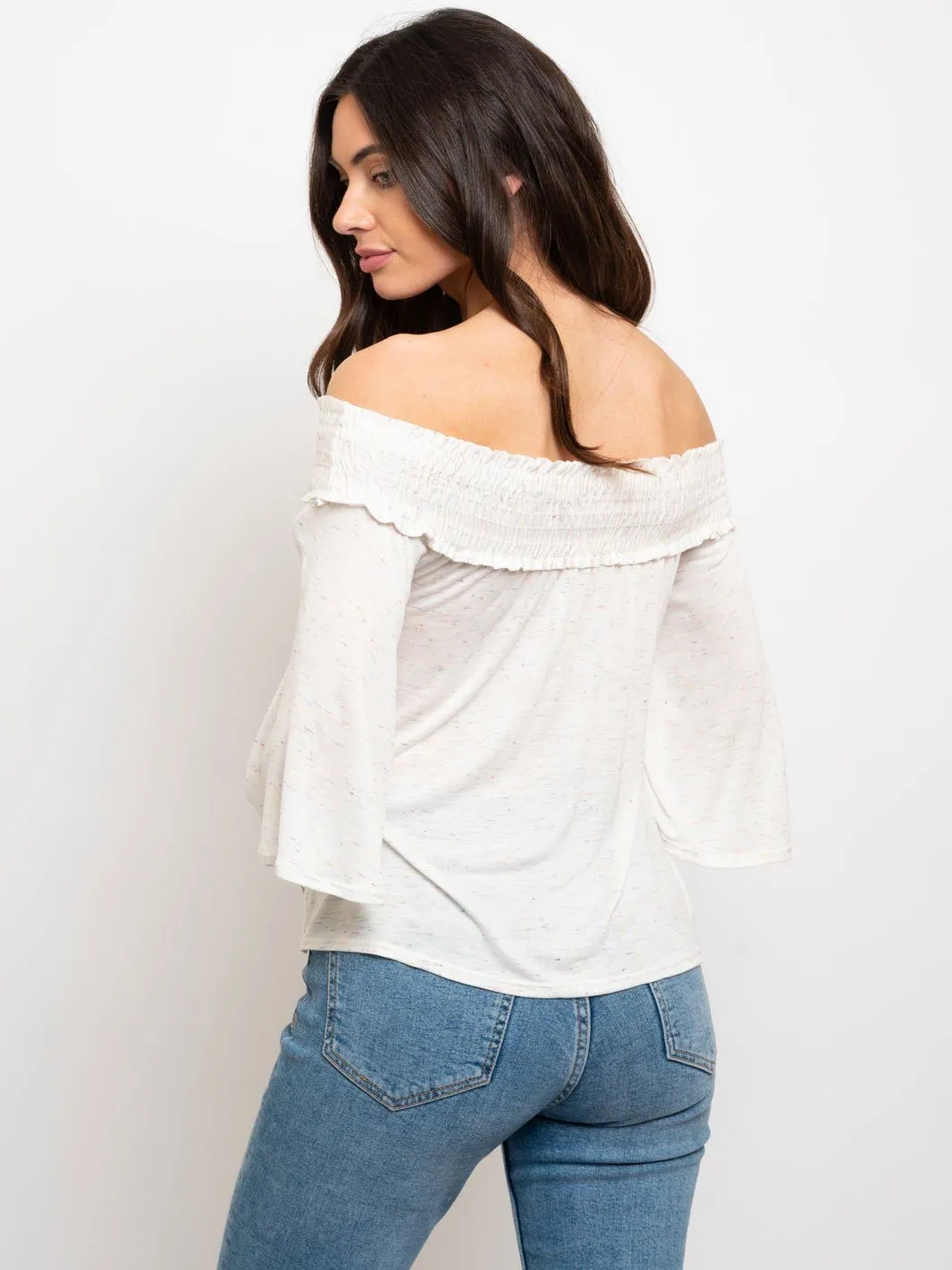 WOMEN'S MULTI COLORED OFF SHOULDER TOP
