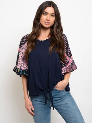 WOMEN'S MULTI PRINT BELL SLEEVES TOP