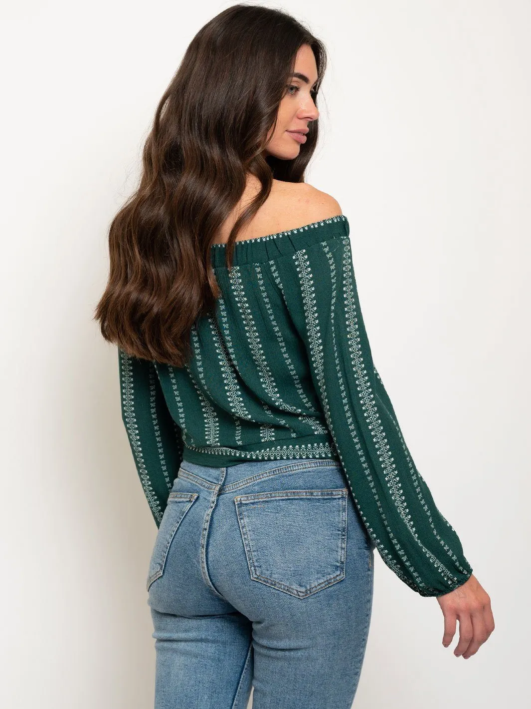 WOMEN'S OFF SHOULDER FRONT TIE LONG SLEEVE TOP